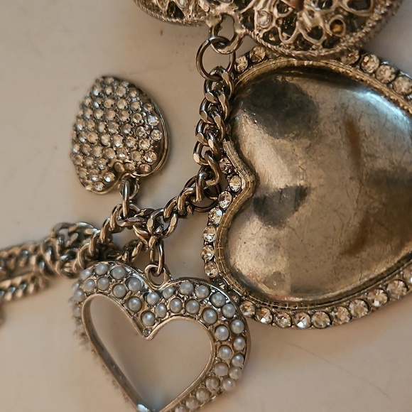 32" Silvertone & Rhinestone Multi Hearts Pendant Necklace - Picture 9 of 10